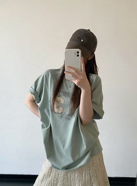 贴布短袖T恤女夏宽松清冷感上衣