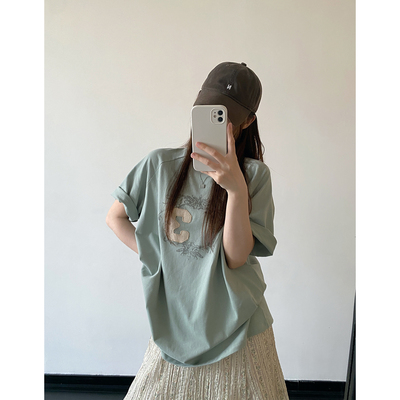 贴布短袖T恤女夏宽松清冷感上衣