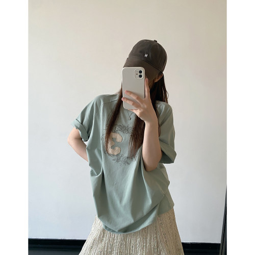 贴布短袖T恤女夏宽松清冷感上衣