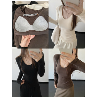 打底衫 自带胸垫自发热加绒高弹服帖修身 上衣女 半永久粉底 sun柚
