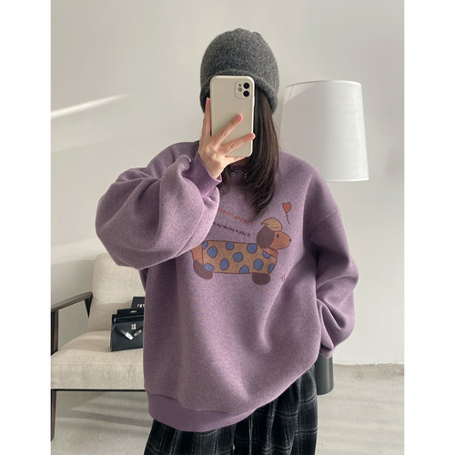 减龄加绒保暖宽松圆领卫衣女秋冬