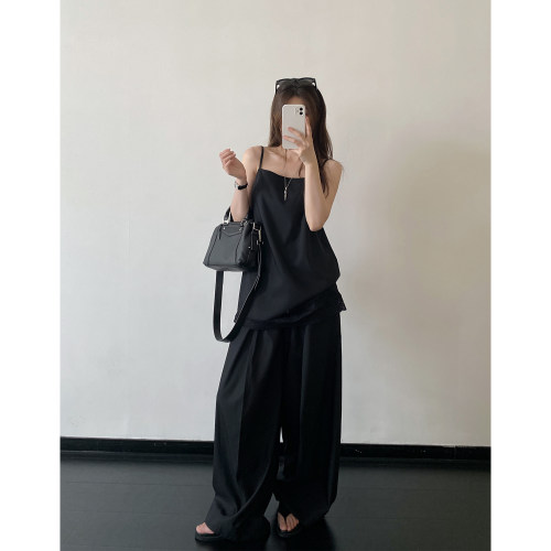 平口吊带+西装裤长裤套装春夏