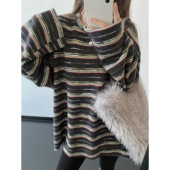 乌尔旧林 宽松百搭上衣打底衫 冬季 条纹长袖 sun柚 韩版 厚款 T恤衫