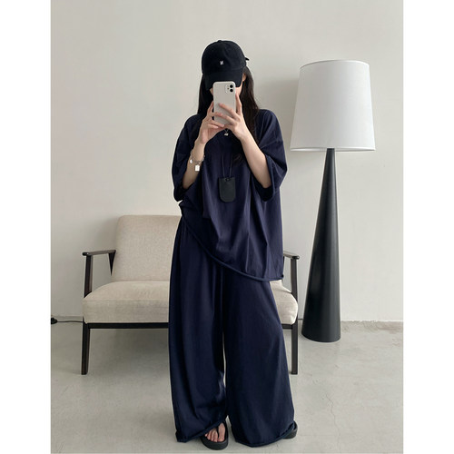 简约T恤宽松阔腿裤两件套装女夏
