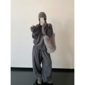 套装 sun柚 奥粒绒复合银狐绒保暖松弛慵懒风宽松上衣休闲卫衣卫裤