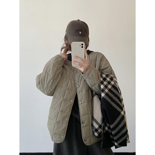 sun柚 简约廓形绗缝格纹夹克3M新雪丽加厚棉服外套秋冬女