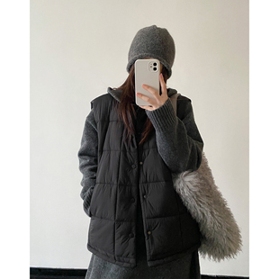 sun柚 宽松花苞下摆棉服马甲女百搭 高级感简约极简廓型秋冬新款