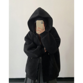 sun柚 冬季 素颜卫衣高克重加厚毛呢质感拉链连帽卫衣外套女慵懒风