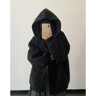 sun柚 素颜卫衣高克重加厚毛呢质感拉链连帽卫衣外套女慵懒风 冬季