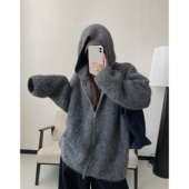 sun柚 燕麦甜茶显白女针织开衫 绒绒温暖感慵懒随意感拉链连帽毛衣