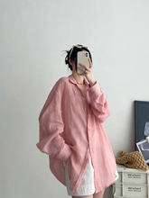 【清仓价】夏季外穿开衫防晒衬衣下摆苎麻宽松衬衫落肩长袖上衣女
