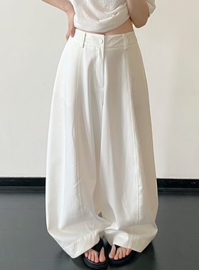 sun柚 慵懒风松弛感裤子女垂感工装裤宽松直筒白色镰刀裤西装裤子