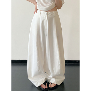 西装 sun柚 子 宽松直筒白色镰刀裤 裤 慵懒风松弛感裤 子女垂感工装