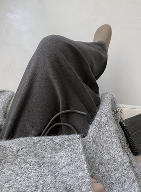 sun柚 一条秋冬B败的糯叽叽半身长裙松紧腰抽绳遮肉显瘦半身裙子