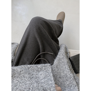 sun柚 一条秋冬B败的糯叽叽半身长裙松紧腰抽绳遮肉显瘦半身裙子