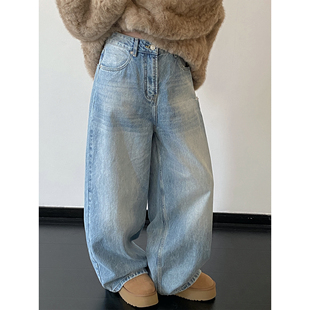 通勤休闲百搭阔腿长裤 sun柚 宽松直筒系扣牛仔裤 水洗常青款 经典