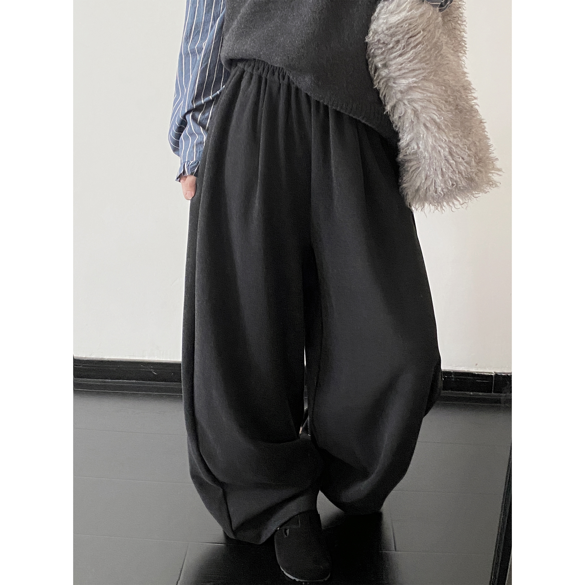 醋酸羊毛双面阔腿裤女过冬长裤