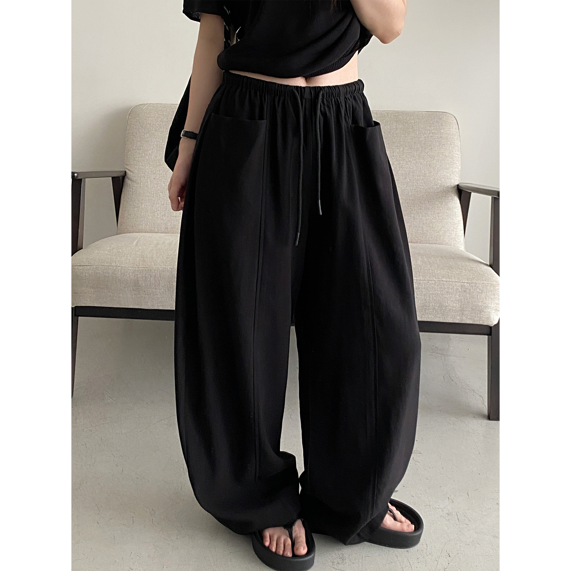 休闲裤女新款夏长款直筒弯刀裤