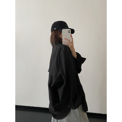 抽绳设计衬衫式风衣外套上衣女