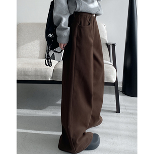 黑 黑色加厚加绒牛仔裤 银狐绒简洁直筒阔腿拖地裤 棕 清仓价