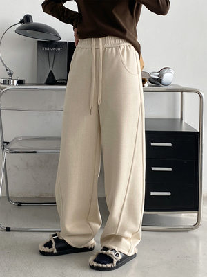 毛呢裤米白色长裤休闲裤加厚秋冬