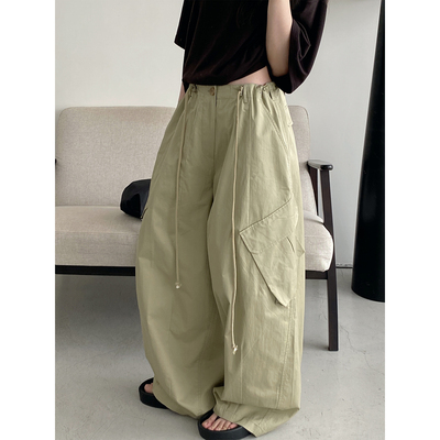 工装裤斜口袋抽绳宽松长裤女夏