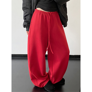 重工阔腿裤 女秋冬款 加绒加厚极简感好裤 长裤 型抽绳弯刀卫裤 sun柚