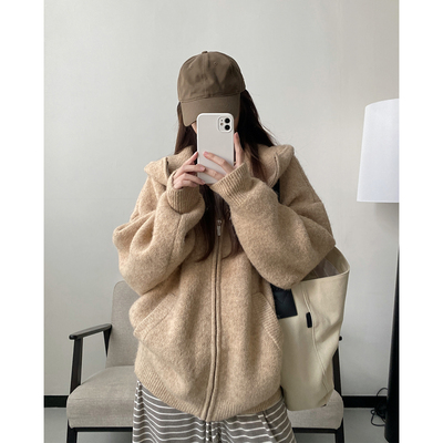 高克重羊毛针织连帽毛衣秋季上衣