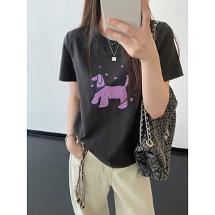 复古撞色印花短袖 T恤女春夏衣服显瘦合身正肩上衣 千禧珍妮 sun柚