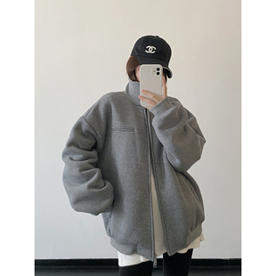 sun柚 绵密老钱松弛感软糯加厚立领简约拉链卫衣外套女 卫衣暖暖