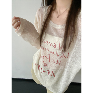 长袖 sun柚 夏季 女套头新款 t恤辣妹宽松独特露肩斜肩上衣 防晒罩衫