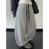 sun柚 重磅440g加厚糯米绒小马高腰刺绣阔腿显瘦两穿束脚卫裤 女