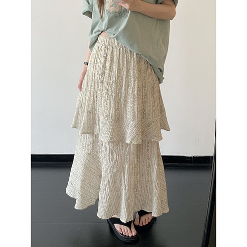 碎花开衩半身裙女夏层次设计长裙