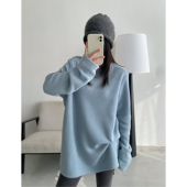 sun柚 圆领宽松T恤 加厚抓绒纯色长袖 舒适毛巾绒 必入打底