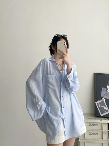 夏季休闲宽松长袖衬衫防晒衬衣