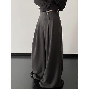 女高腰垂感宽松拖地裤 sun柚 裤 灰色阔腿显瘦西装 子 秋冬新款