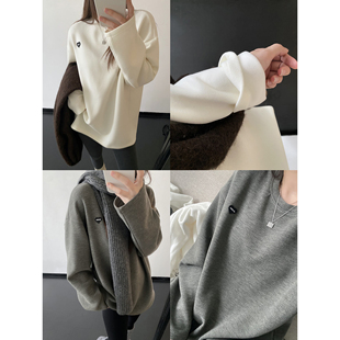 打底衫 秋冬季 女 廓形松弛感软糯磨毛绒感宽松灰色圆领中长款 sun柚