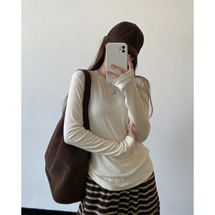 sun柚  高克重180g莱赛尔弹力气质百搭圆领长袖微修身打底衫T恤