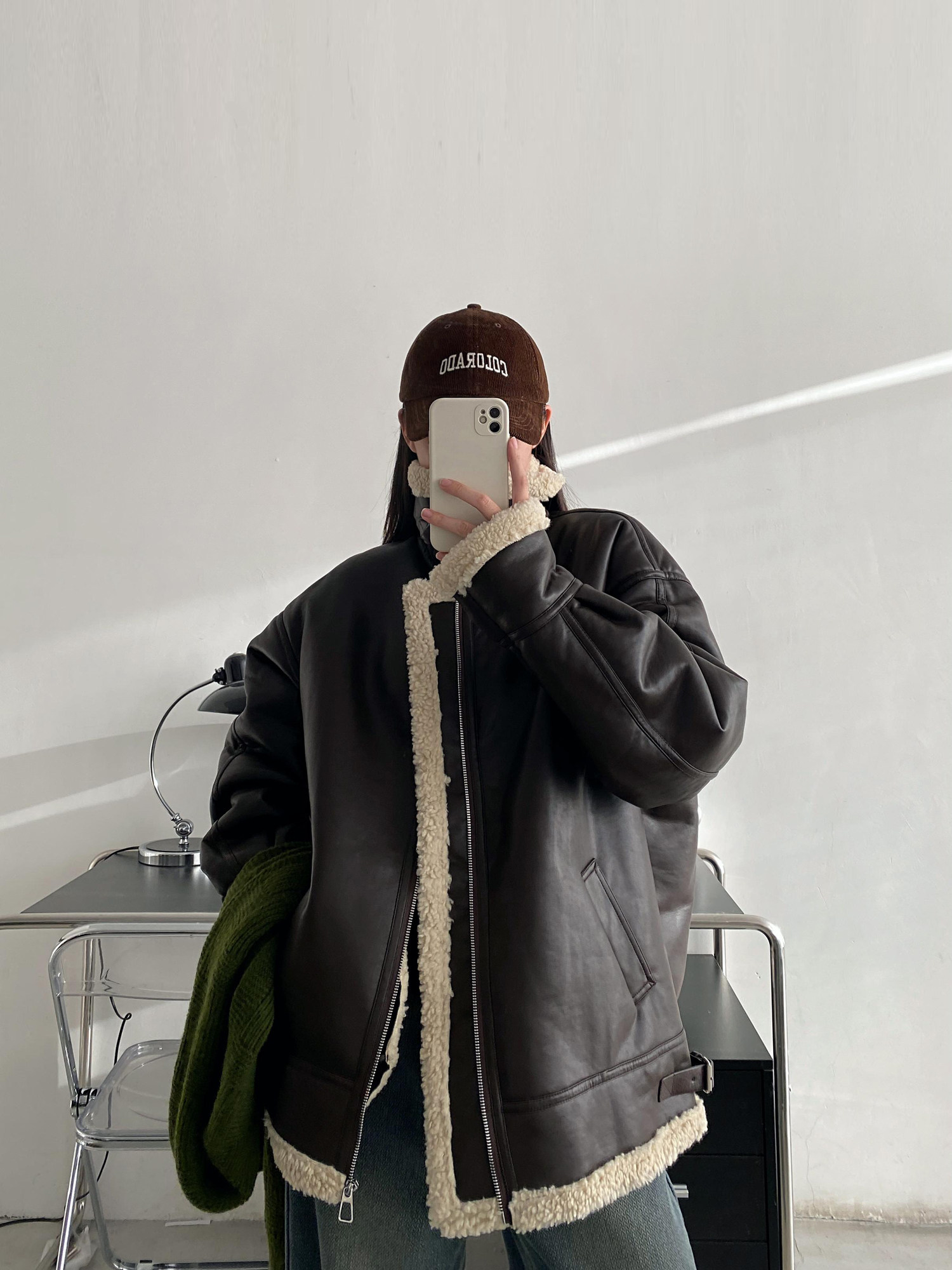 羊羔毛宽松加厚外套立领皮衣夹克