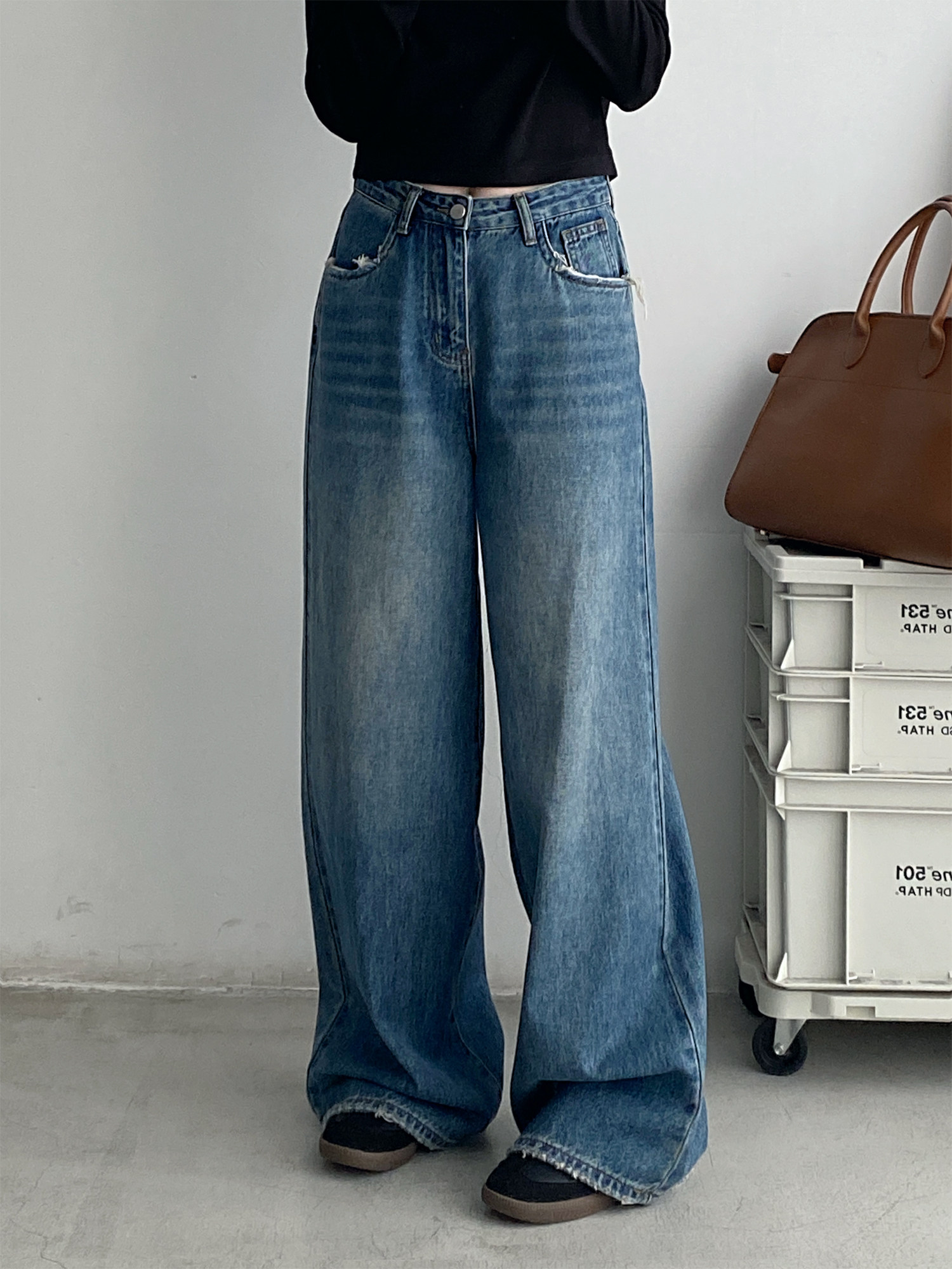 【清仓价】百搭复古做旧毛须边阔腿牛仔裤女高腰直筒老爹拖地裤子,女装/女士精品,牛仔裤,淘宝优惠券,粉丝福利购,淘宝优惠卷