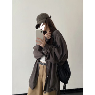 sun柚 抽绳设计衬衫式风衣外套百搭简约休闲中长款高级宽松上衣女