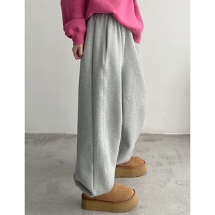 子新款 女秋冬宽松休闲直筒裤 束脚加绒运动卫裤 白色裤 清仓价