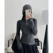 小众打底衫 长袖 女春秋季 修身 内搭 sun柚 T恤上衣开衫 美式