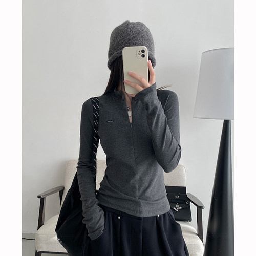 sun柚美式长袖修身打底T恤女