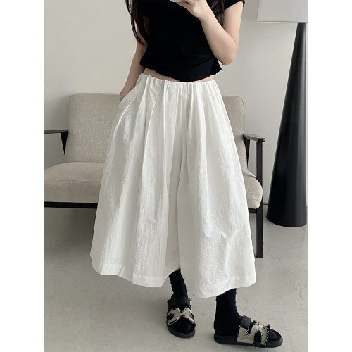 白色阔腿裤女宽松七分休闲裙裤