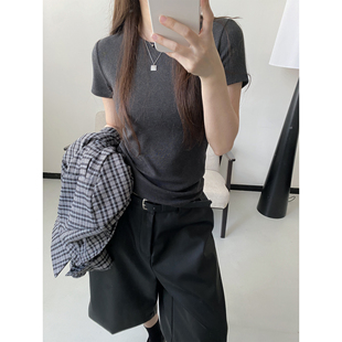 软糯透气磨毛大弹力修身 显瘦短袖 圆领打底T恤休闲上衣 清仓价