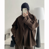 sun柚 麂皮绒翻领风衣外套宽松休闲女外衣设计感小众秋冬季 上衣