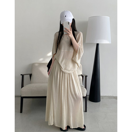 亚麻天丝针织衫女半身长裙两件套