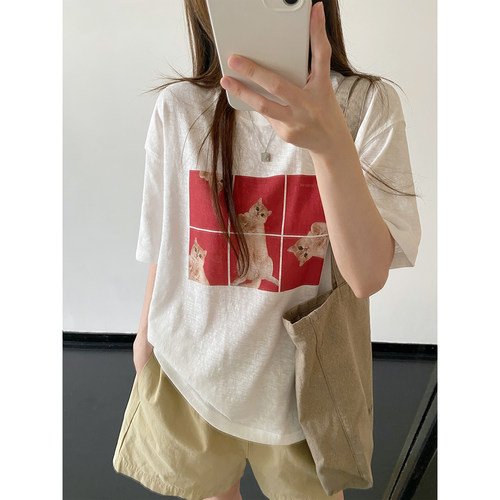 猫咪印花短袖t恤女春夏新款上衣