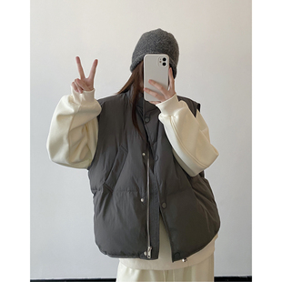 sun柚 灰色羽绒马甲女款冬季背心坎肩马夹洋气高级时尚轻薄外套潮